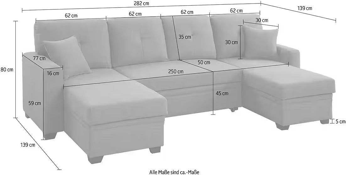 PolsterOase Sofa Wohnlandschaft in Struktur, 282 cm Breite -9