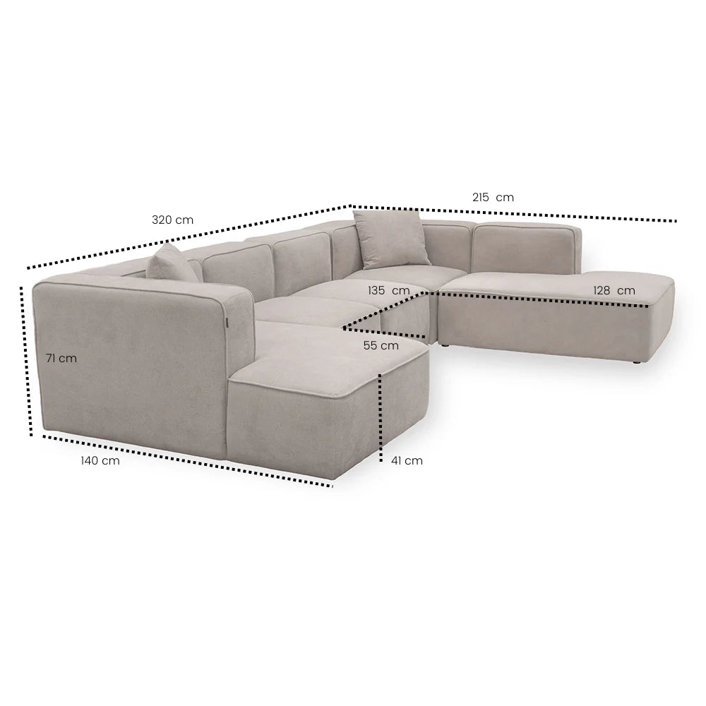Benne U-Modulsofa Rechts in Beige, 326 cm Breite | PolsterOase