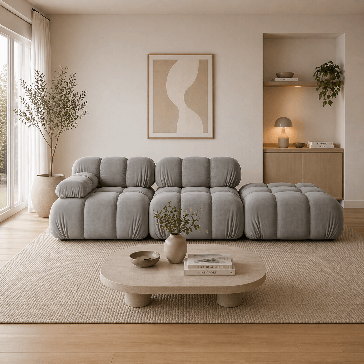 Selene 4-Sitzer Sofa (links) in Samt, 282 cm Breite - Modulsofa #Variant_Grau-Links