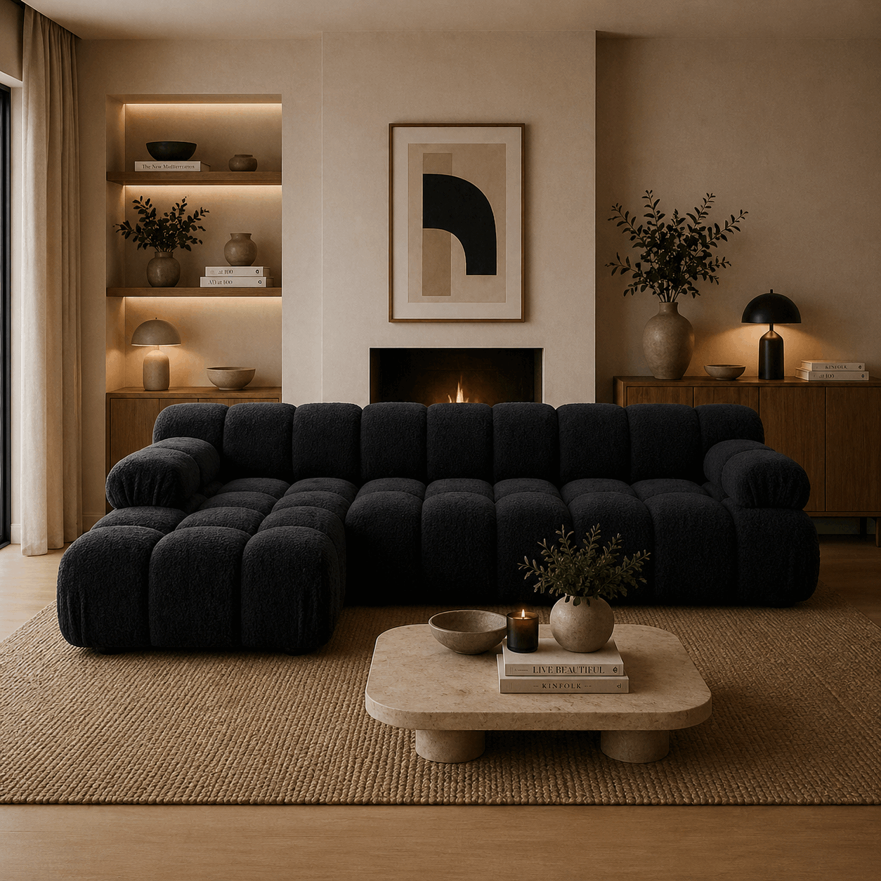 Selene Ecksofa (links) in Bouclé, 282 cm Breite - Modulsofa