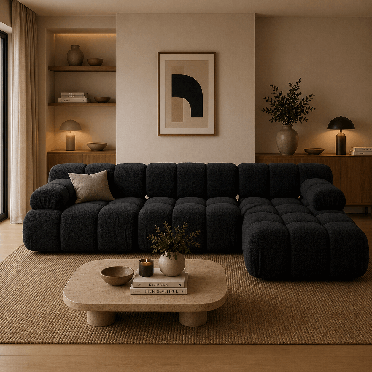 Selene Ecksofa (rechts) in Bouclé, 282 cm Breite - Modulsofa