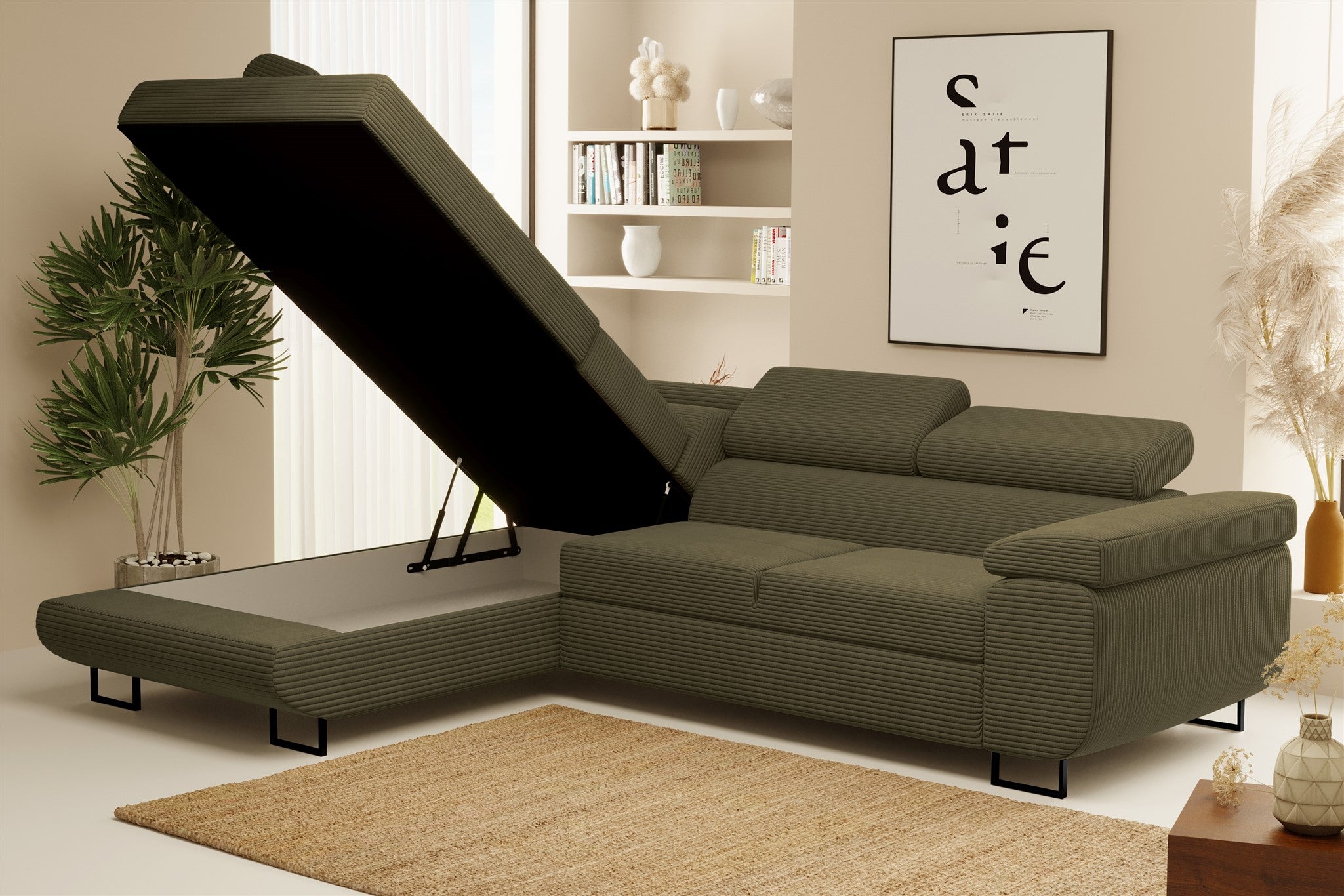 Ecksofa Tokyo (li) mit Schlaffunktion in Cord, 277 cm Breite