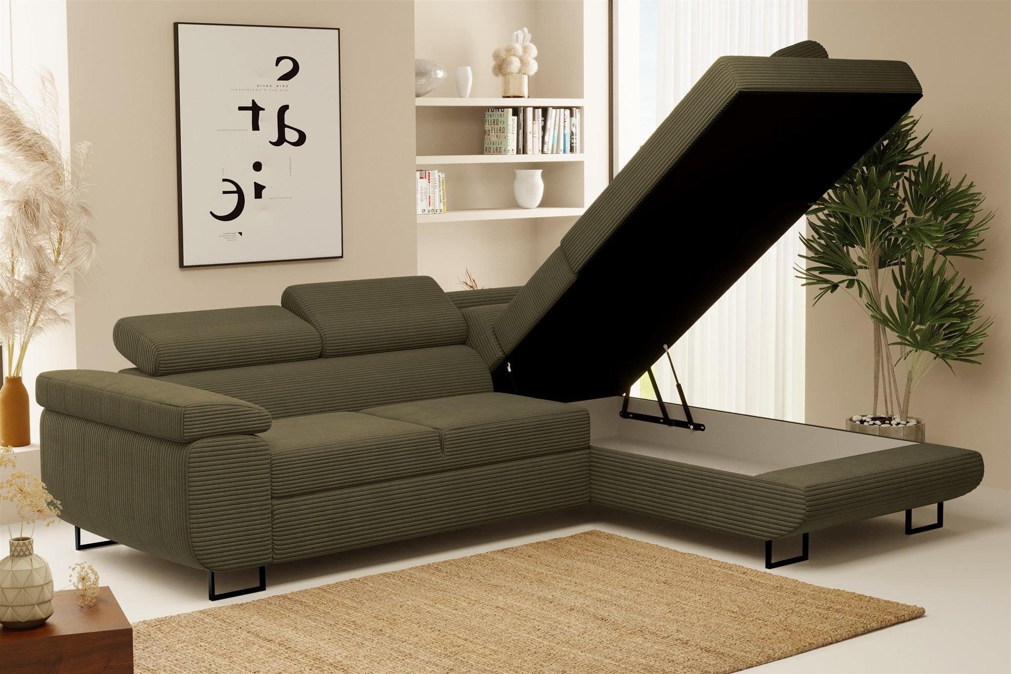 Ecksofa Tokyo (re) mit Schlaffunktion in Cord, 277 cm Breite