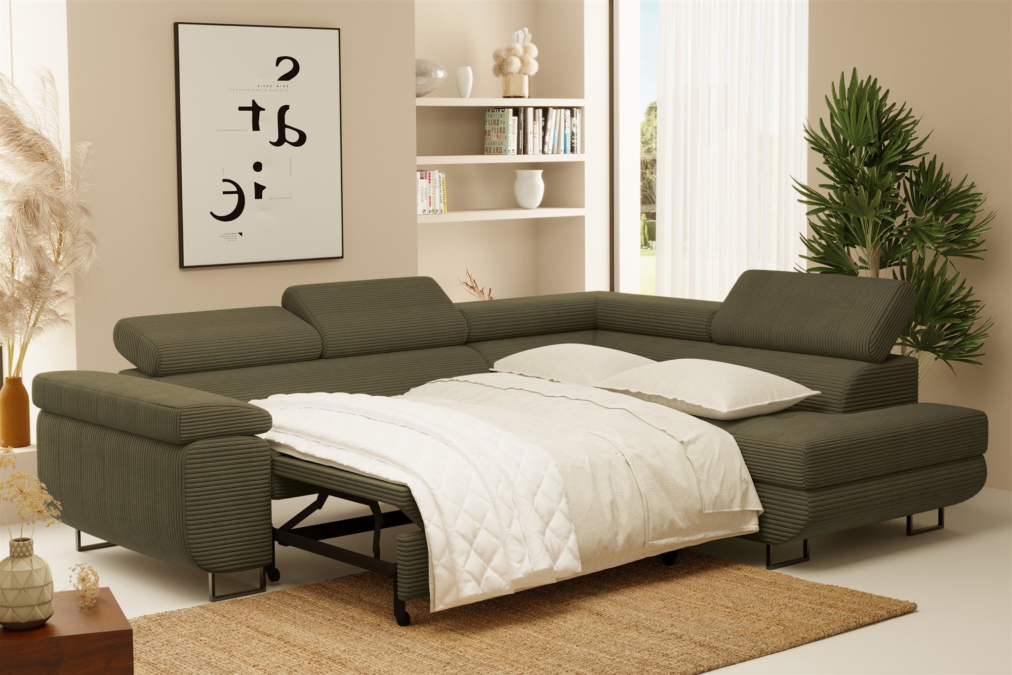 Ecksofa Tokyo (re) mit Schlaffunktion in Cord, 277 cm Breite