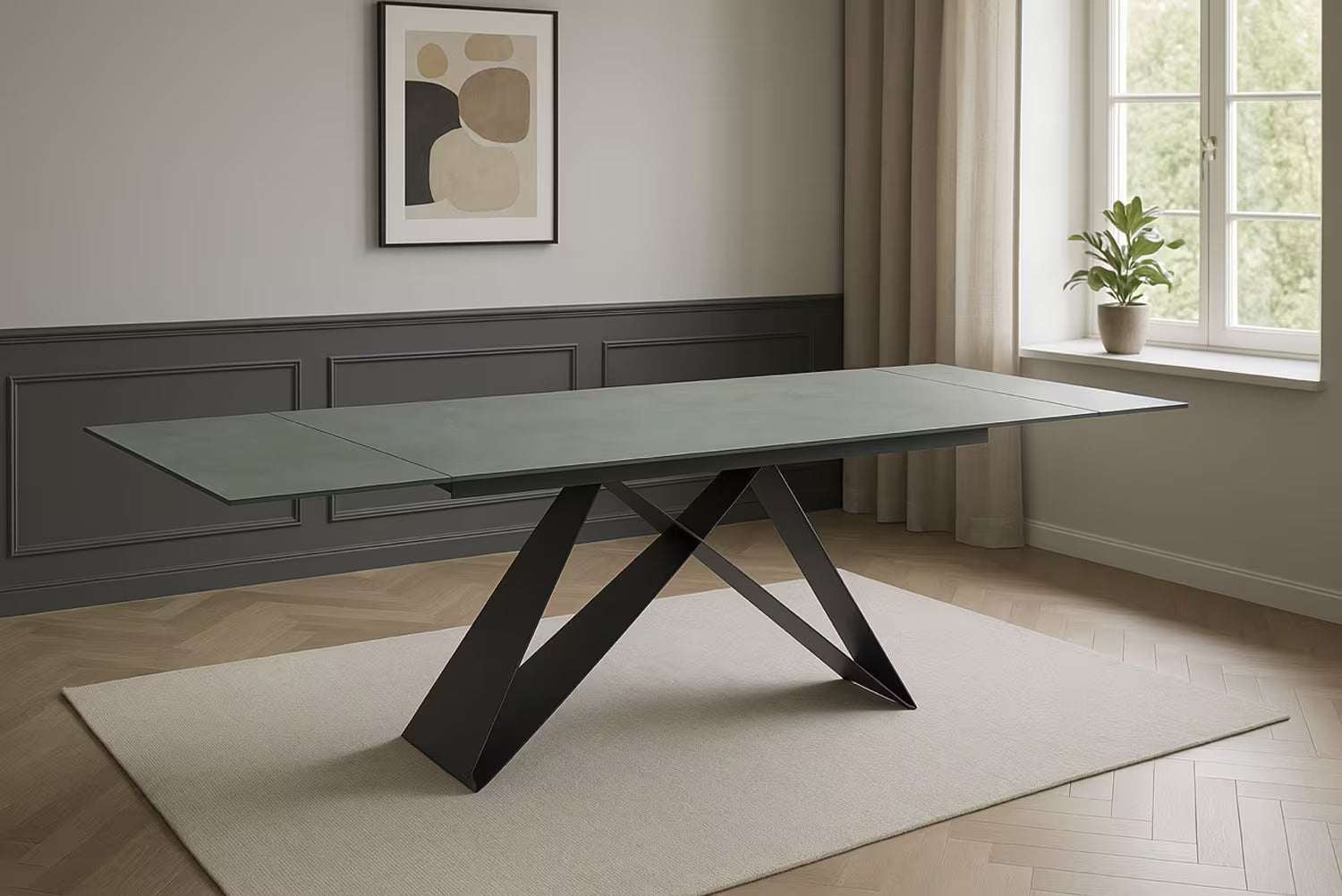 VEVANO Esstisch 160–240 cm – Design Keramiktisch ausziehbar (Oxidiertes Kupfer / Schwarz Matt)