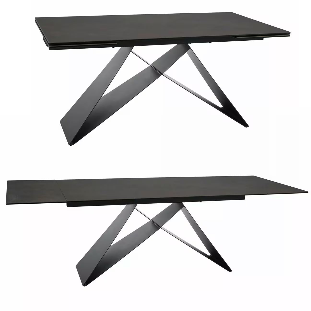 VEVANO Esstisch 160–240 cm – Design Keramiktisch ausziehbar (Rostfarben / Schwarz Matt)