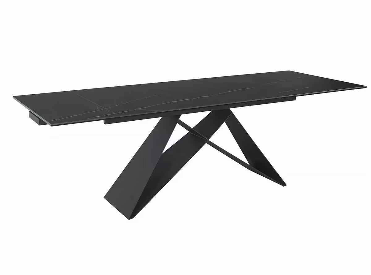 VEVANO Westin Esstisch 160–240 cm – Design Keramiktisch ausziehbar (Schwarz Marmor / Schwarz Matt)