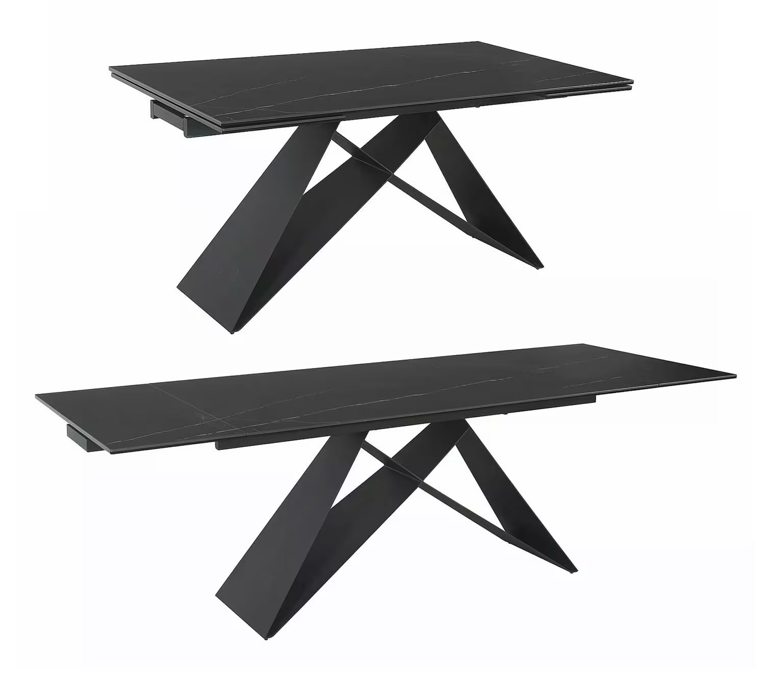 VEVANO Westin Esstisch 160–240 cm – Design Keramiktisch ausziehbar (Schwarz Marmor / Schwarz Matt)