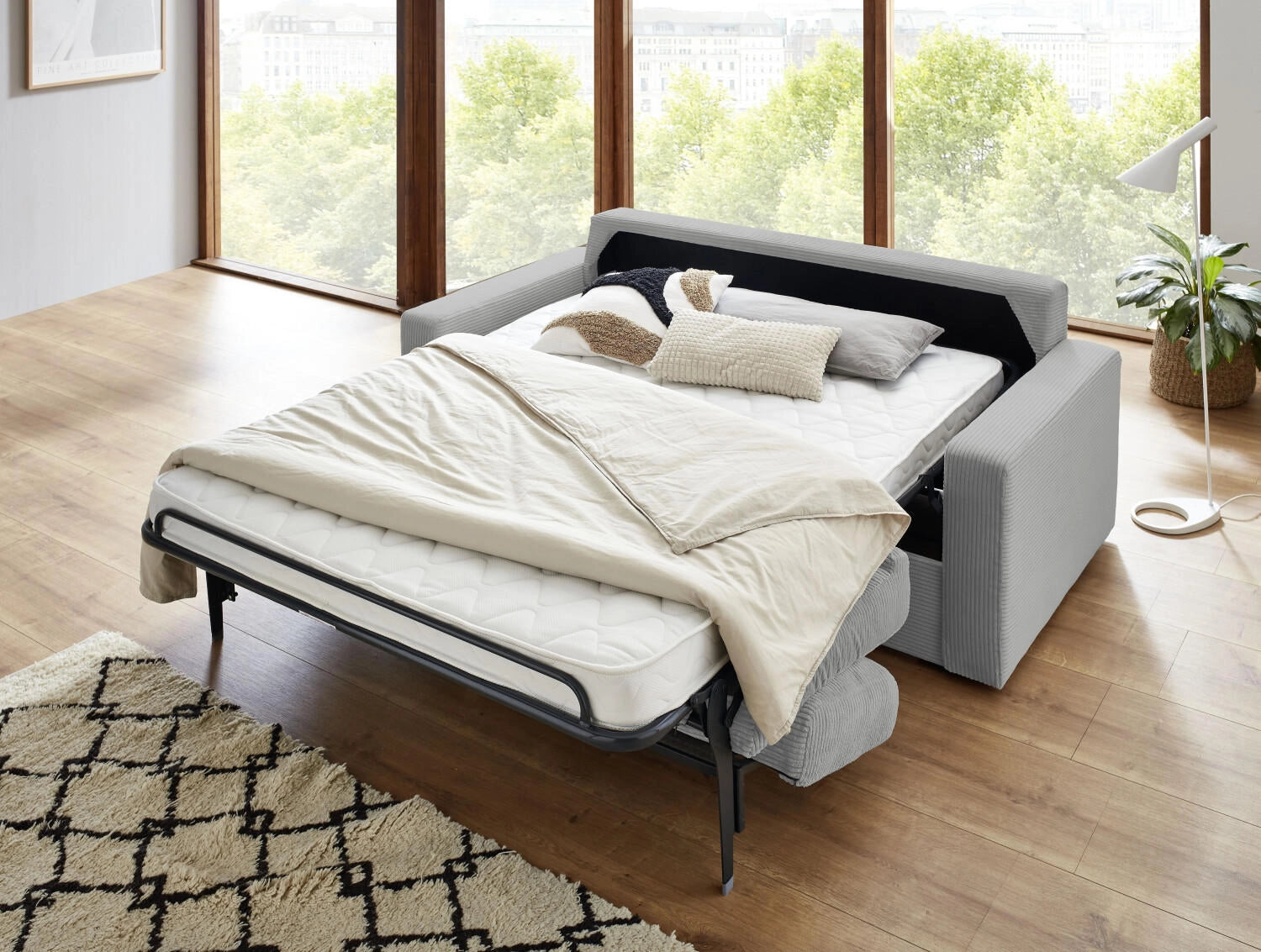 Schlafsofa in Cord Grau, 196 cm Breite
