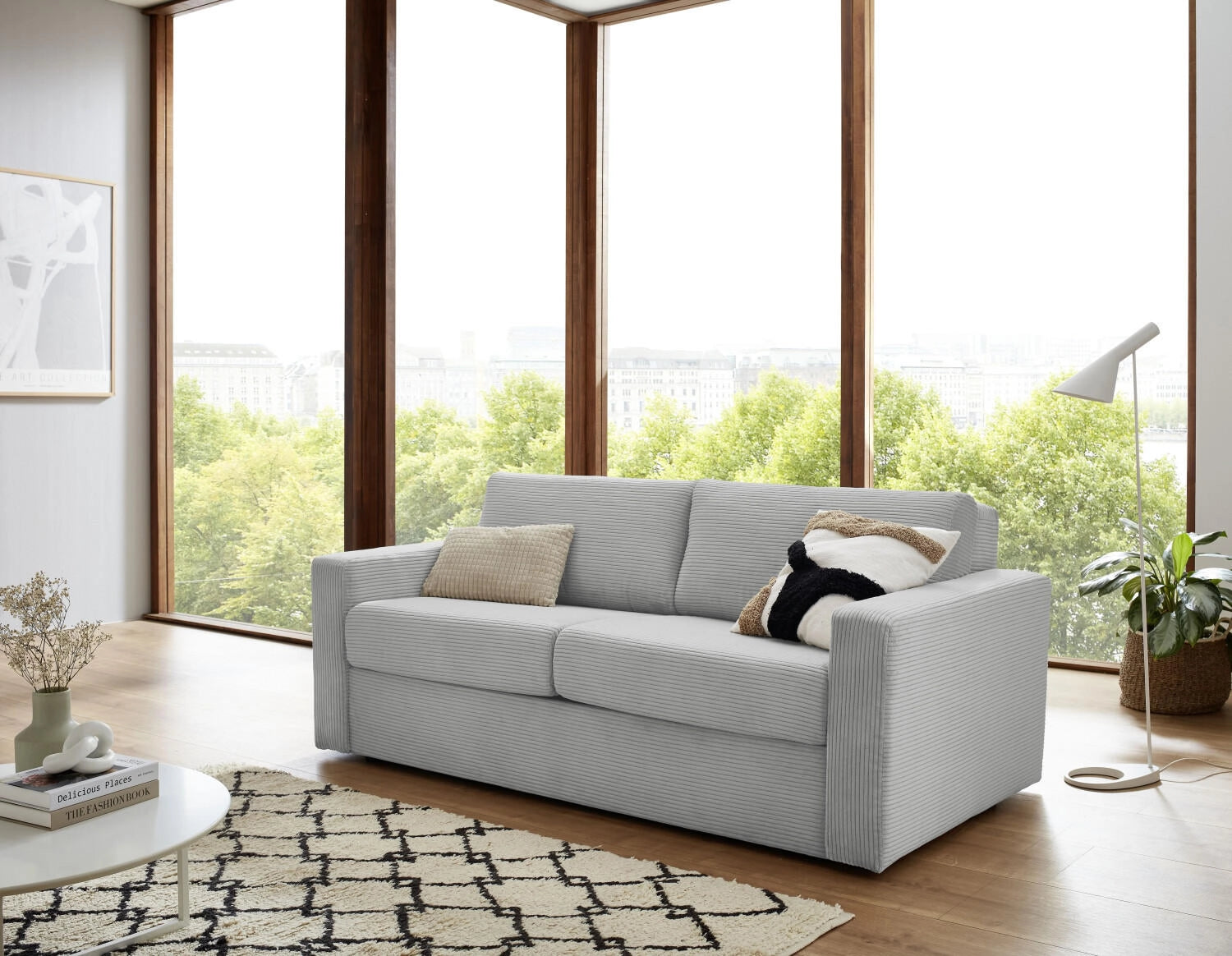 Schlafsofa in Cord Grau, 196 cm Breite