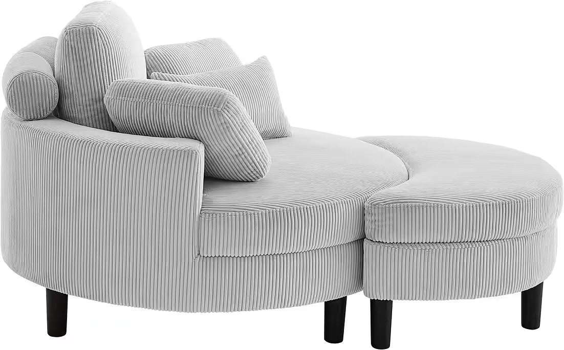 Loveseat / Sessel in Cord Hellgrau mit Stauraumhocker