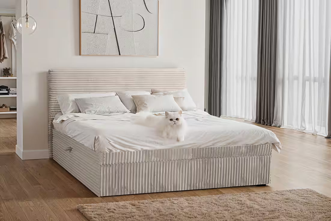 Boxspringbett Toulouse 120x200 cm mit Bettkasten, Topper und Bonellmatratze in Breitcord