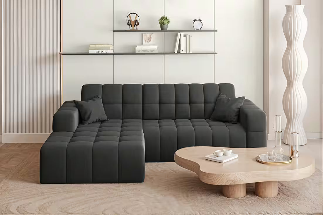 Ecksofa Nova (links) in Samtvelours, 265 cm Breite