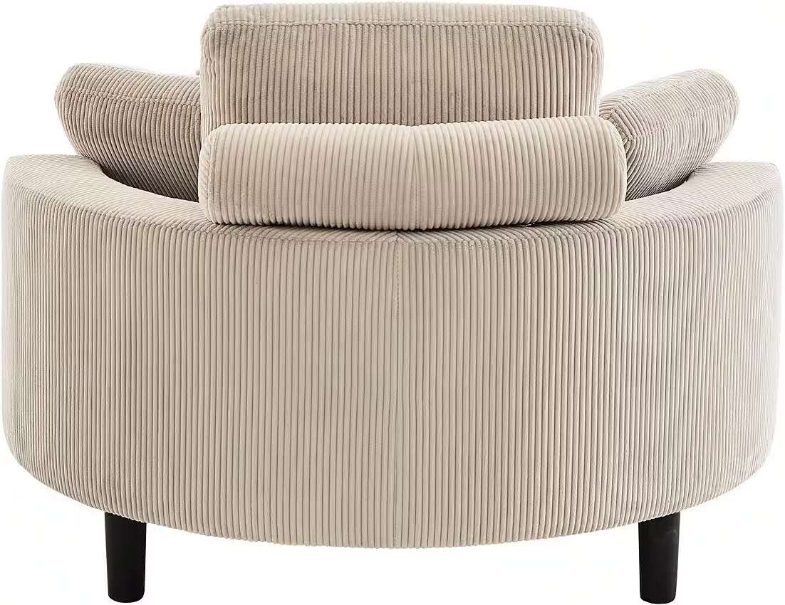 Loveseat / Sessel in Cord Creme / Beige mit Stauraumhocker