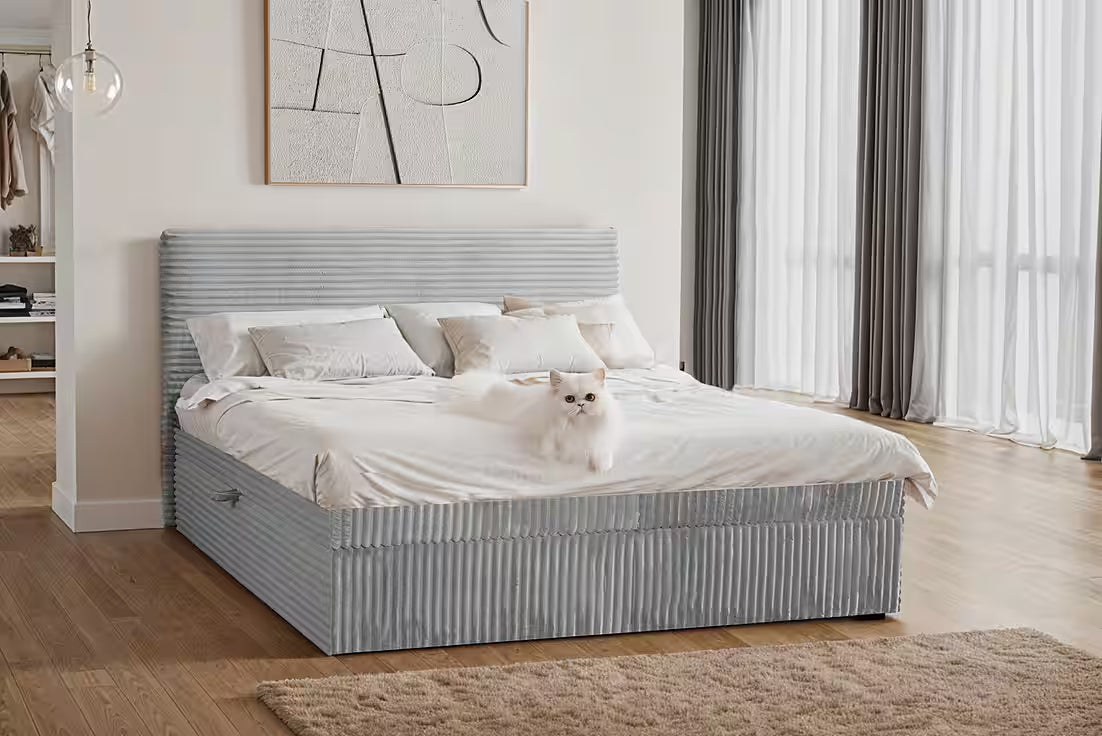 Boxspringbett Toulouse 140x200 cm mit Bettkasten, Topper und Bonellmatratze in Breitcord