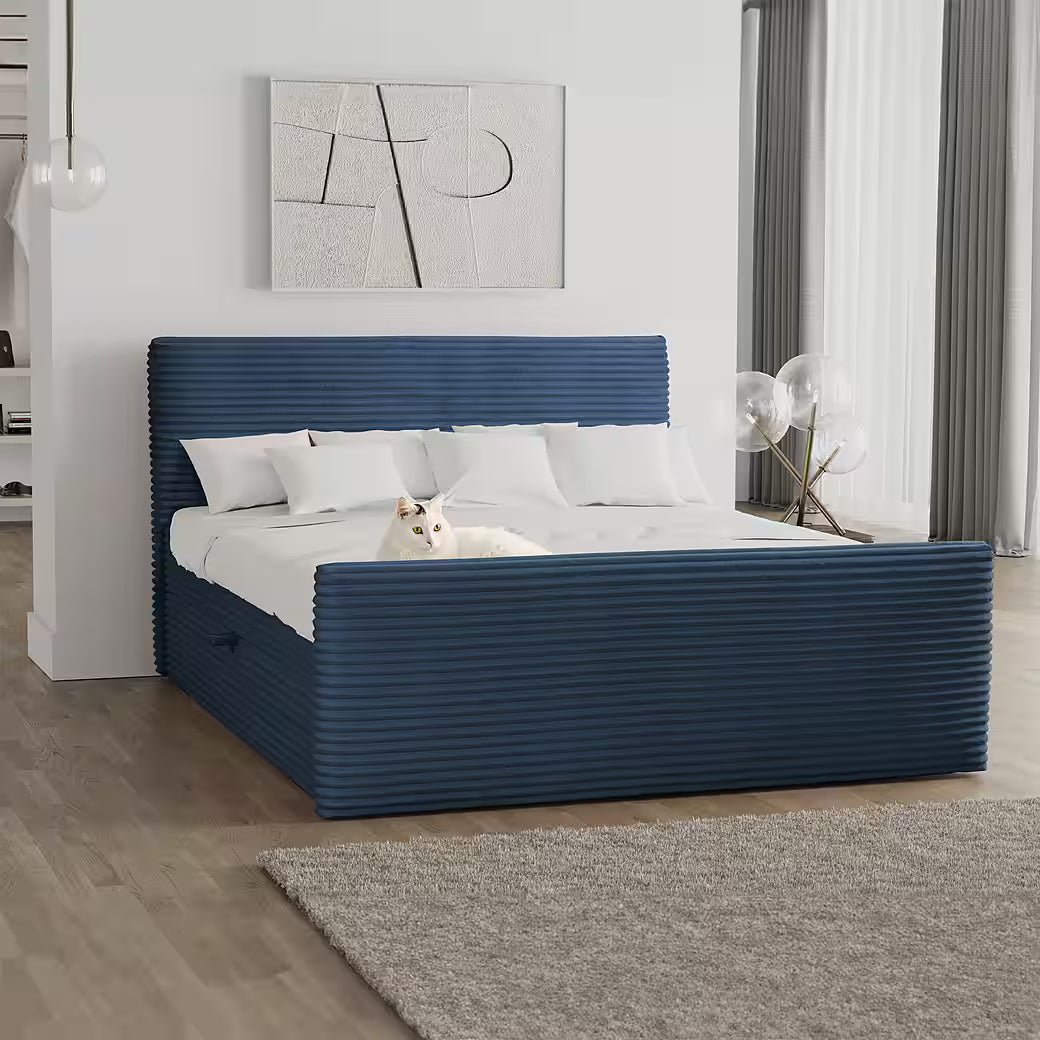 Boxspringbett Trento 120x200 cm mit Bettkasten, Topper und Bonellmatratze in Breitcord