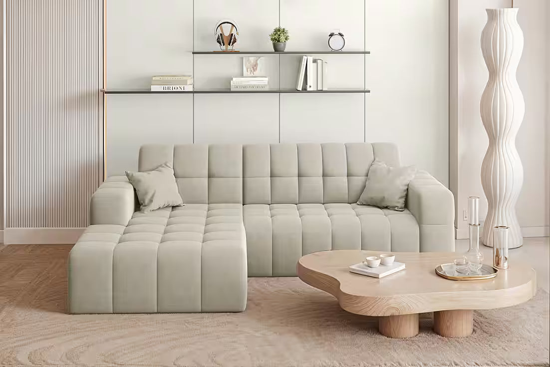 Ecksofa Nova (links) in Samtvelours, 265 cm Breite
