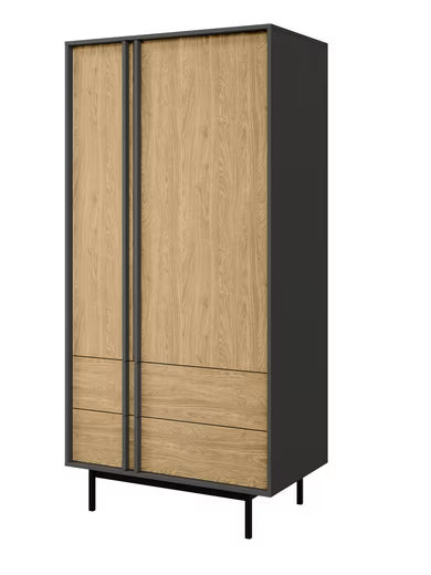 Alva 2 Türen – Moderner Design Schrank mit Schubladen & Metallfüßen (Eiche)