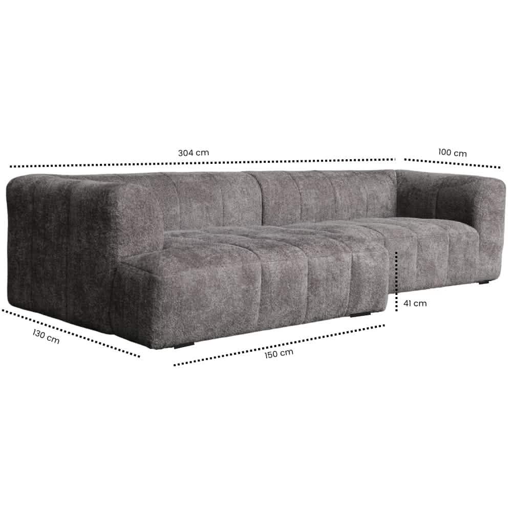 Bora Ecksofa (links) in Bouclé Grau, 304 cm Breite | PolsterOase