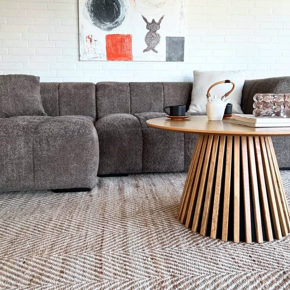 Bora Ecksofa (links) in Bouclé Grau, 304 cm Breite | PolsterOase