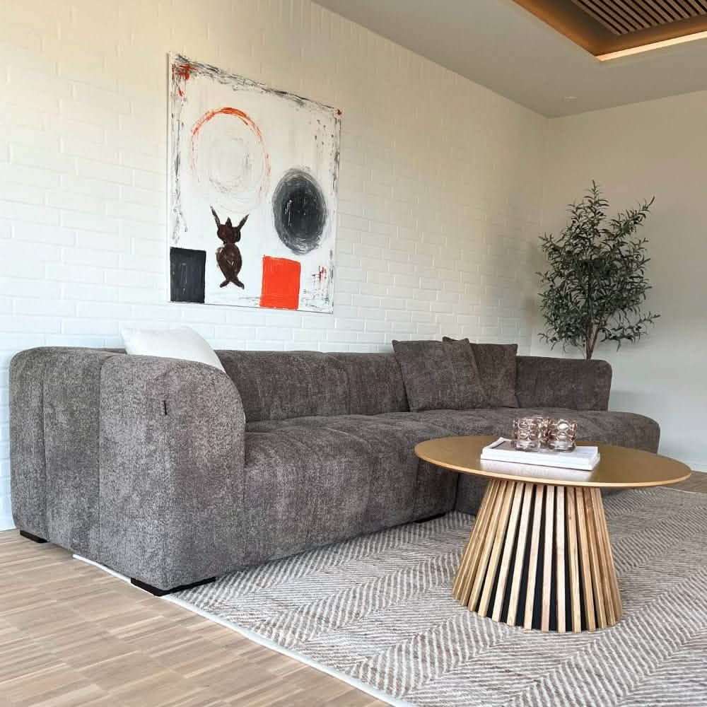 Bora Ecksofa (rechts) in Bouclé Grau, 304 cm Breite | PolsterOase