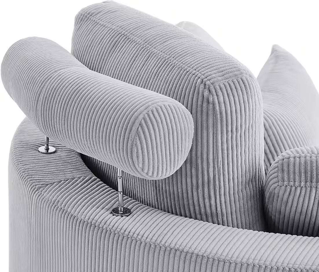 Loveseat / Sessel in Cord Hellgrau mit Stauraumhocker