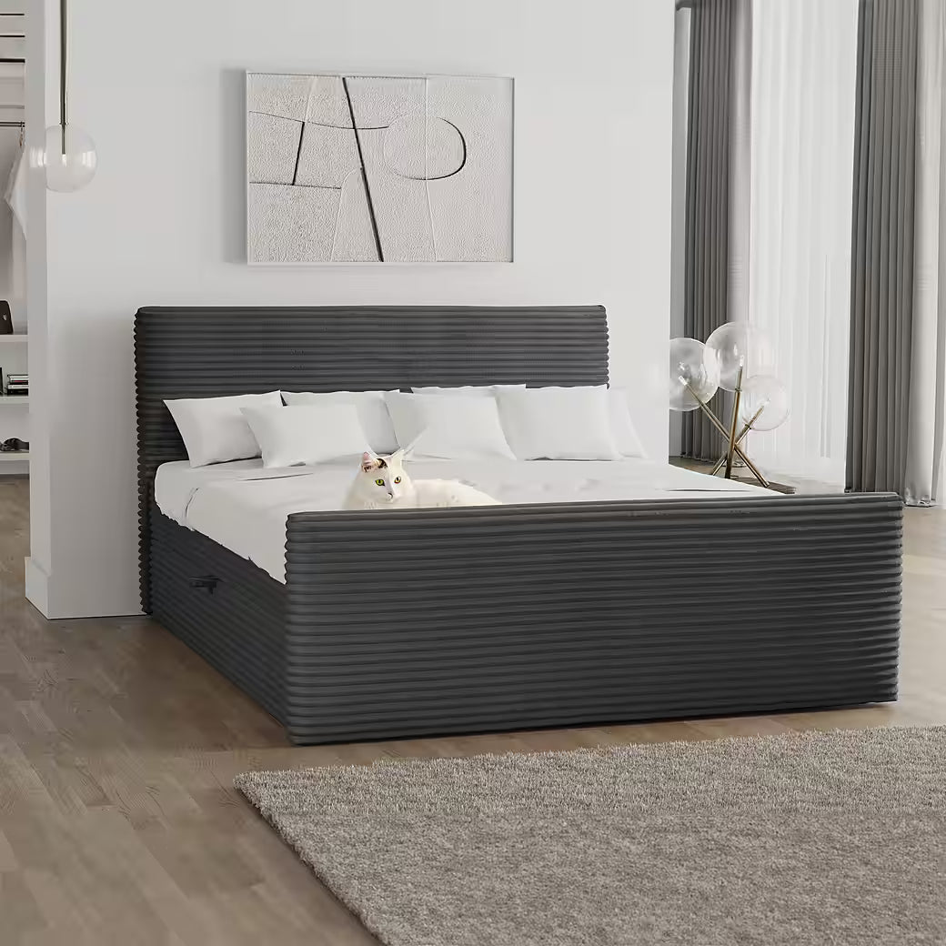 Boxspringbett Trento 120x200 cm mit Bettkasten, Topper und Bonellmatratze in Breitcord