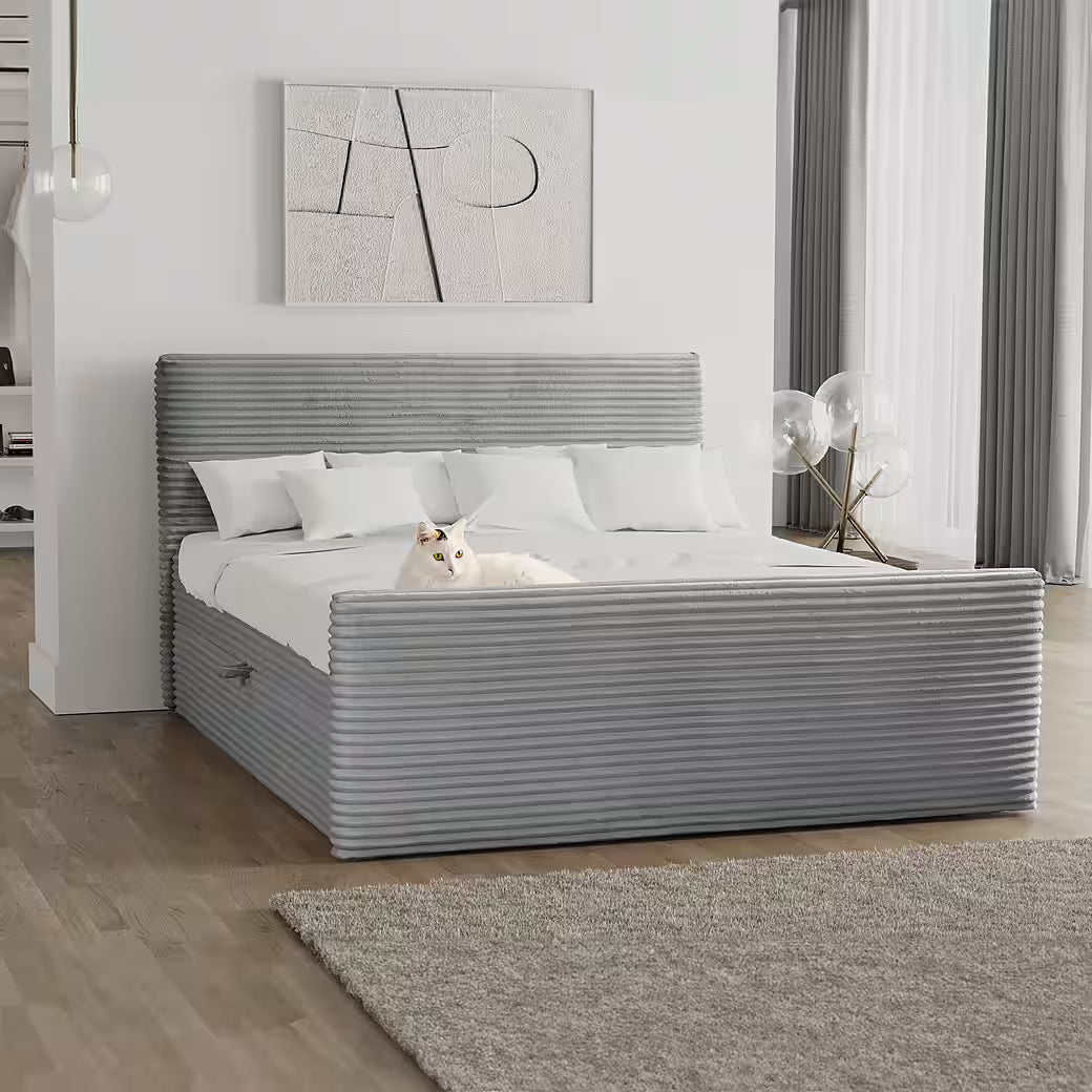Boxspringbett Trento 120x200 cm mit Bettkasten, Topper und Bonellmatratze in Breitcord