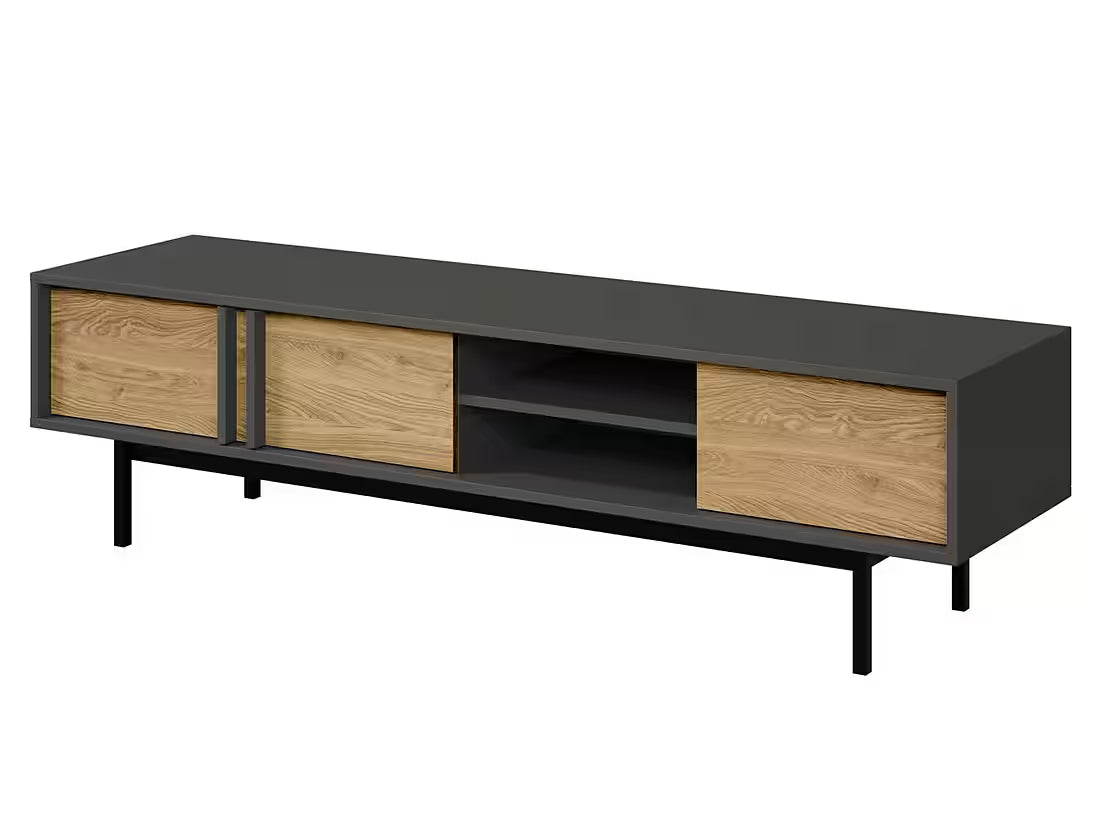 Alva 163 cm – Modernes TV Möbel mit 3 Türen & Metallfüßen (Eiche)