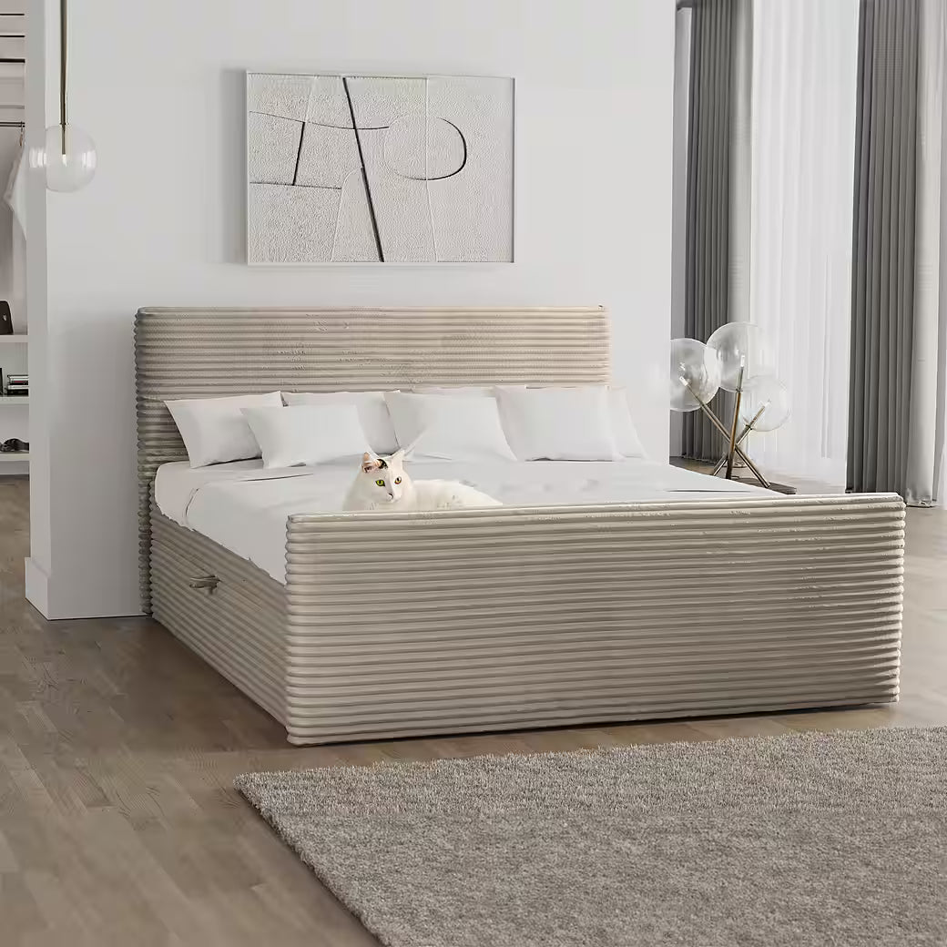 Boxspringbett Trento 120x200 cm mit Bettkasten, Topper und Bonellmatratze in Breitcord