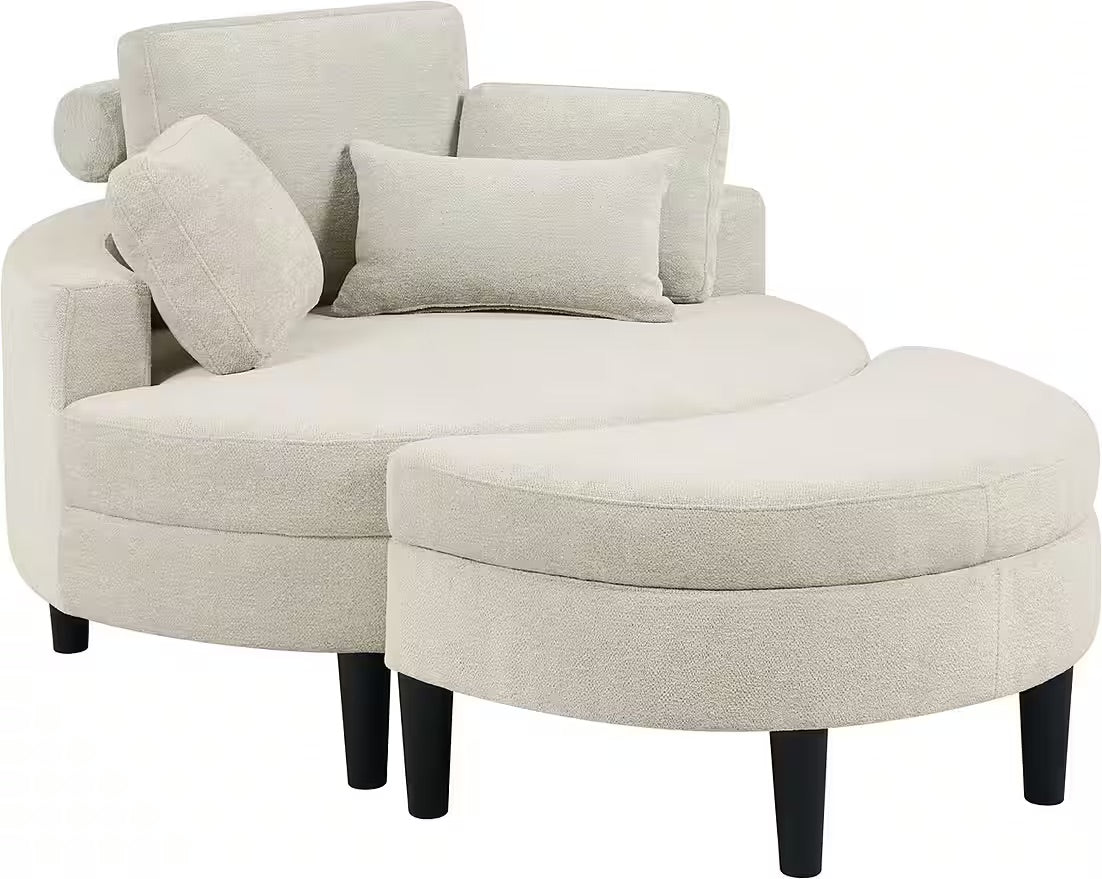 Loveseat / Sessel in Struktur Beige mit Stauraumhocker