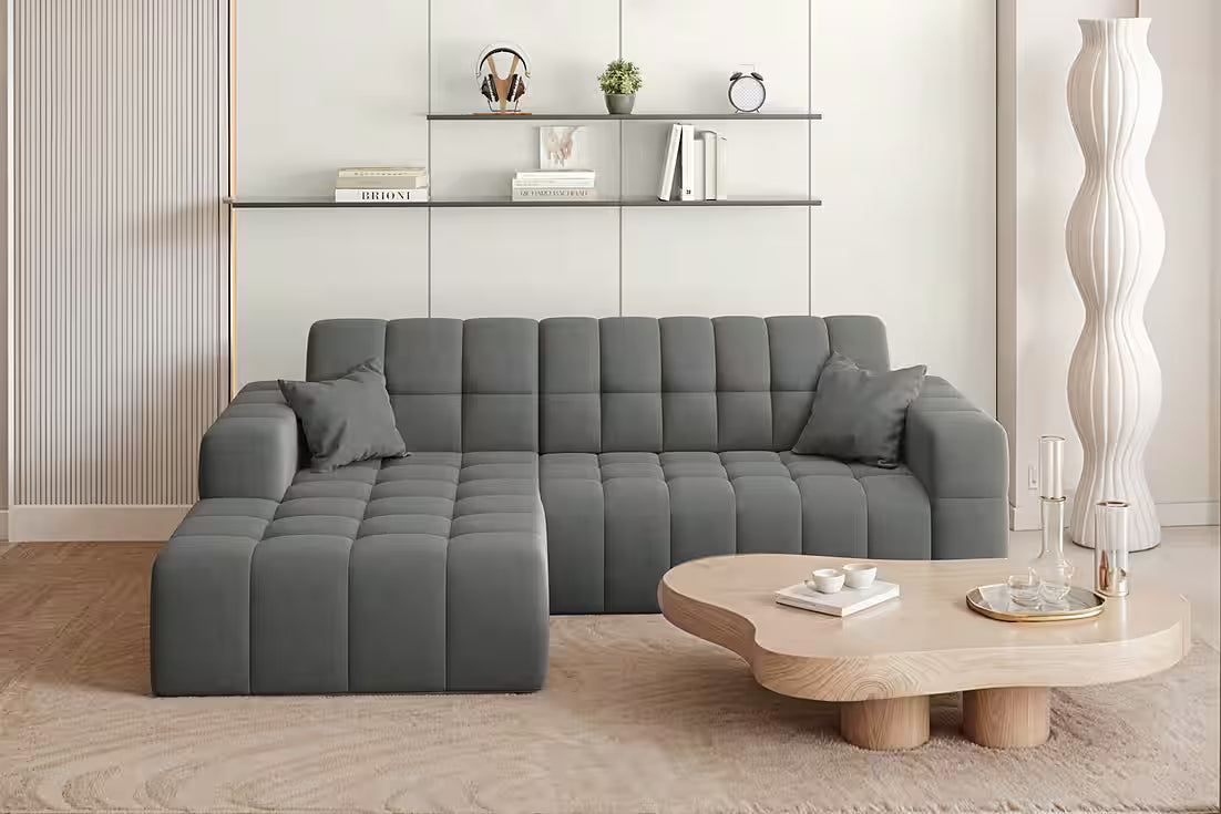 Ecksofa Nova (links) in Samtvelours, 265 cm Breite