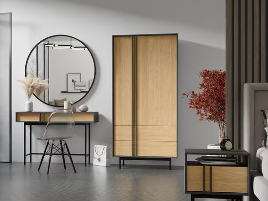 Alva 2 Türen – Moderner Design Schrank mit Schubladen & Metallfüßen (Eiche)