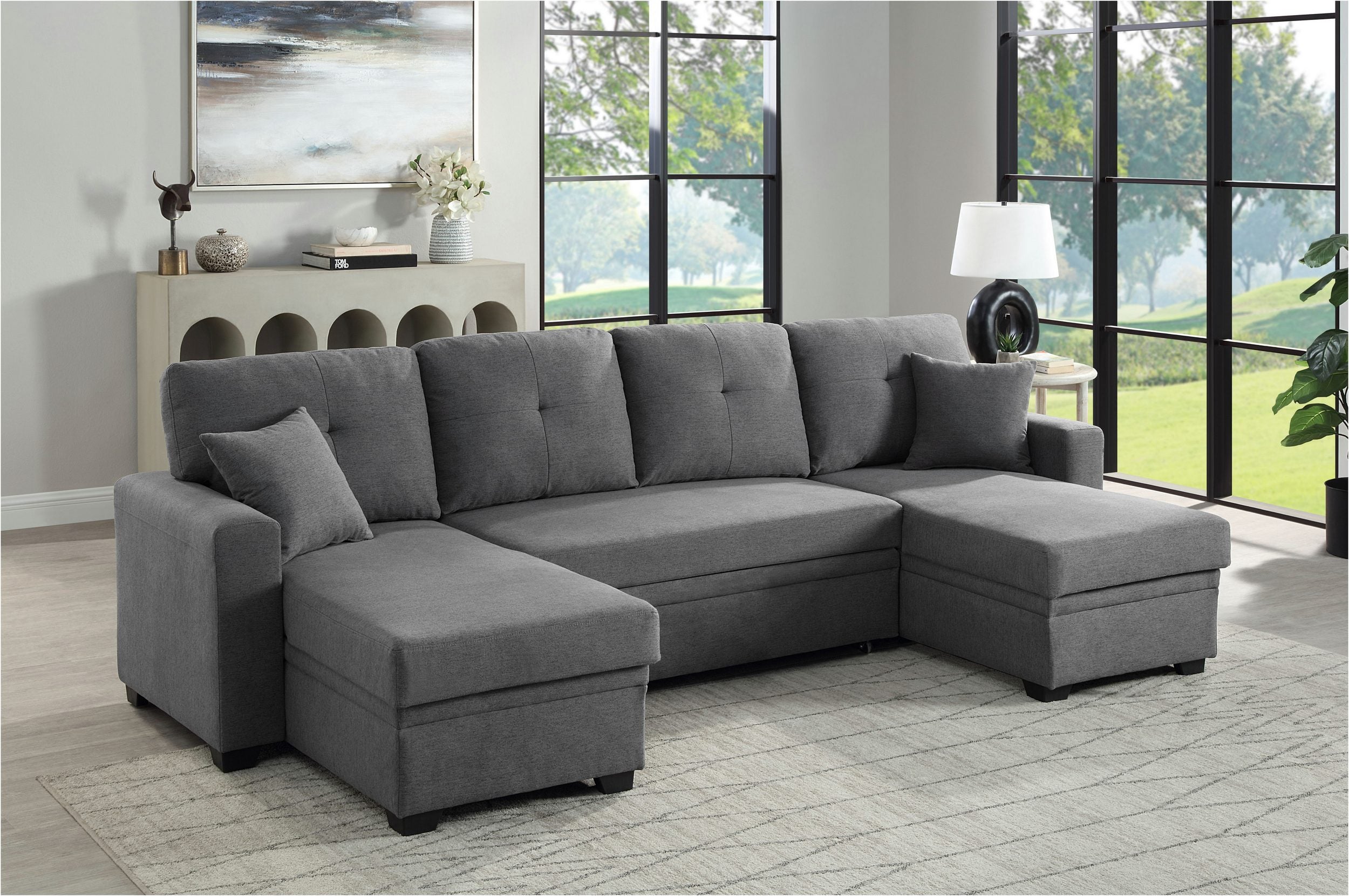 Sofa Wohnlandschaft mit Schlaffunktion + Bettkasten, 282 cm Breite
