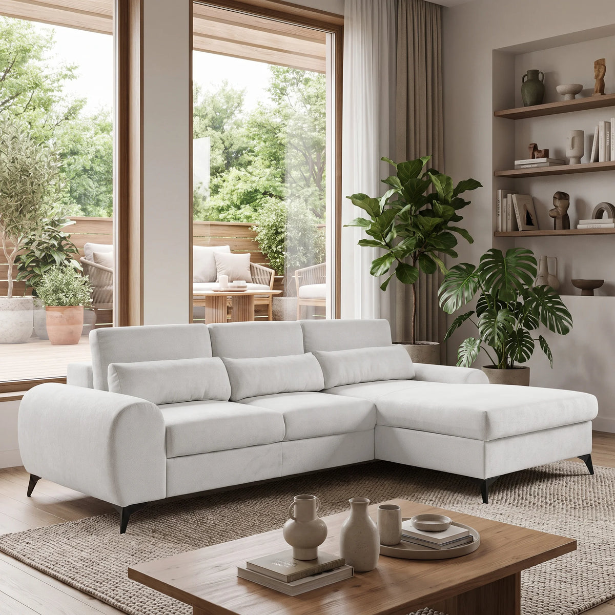 Milan Ecksofa mit Schlaffunktion und Bettkasten in Bouclé