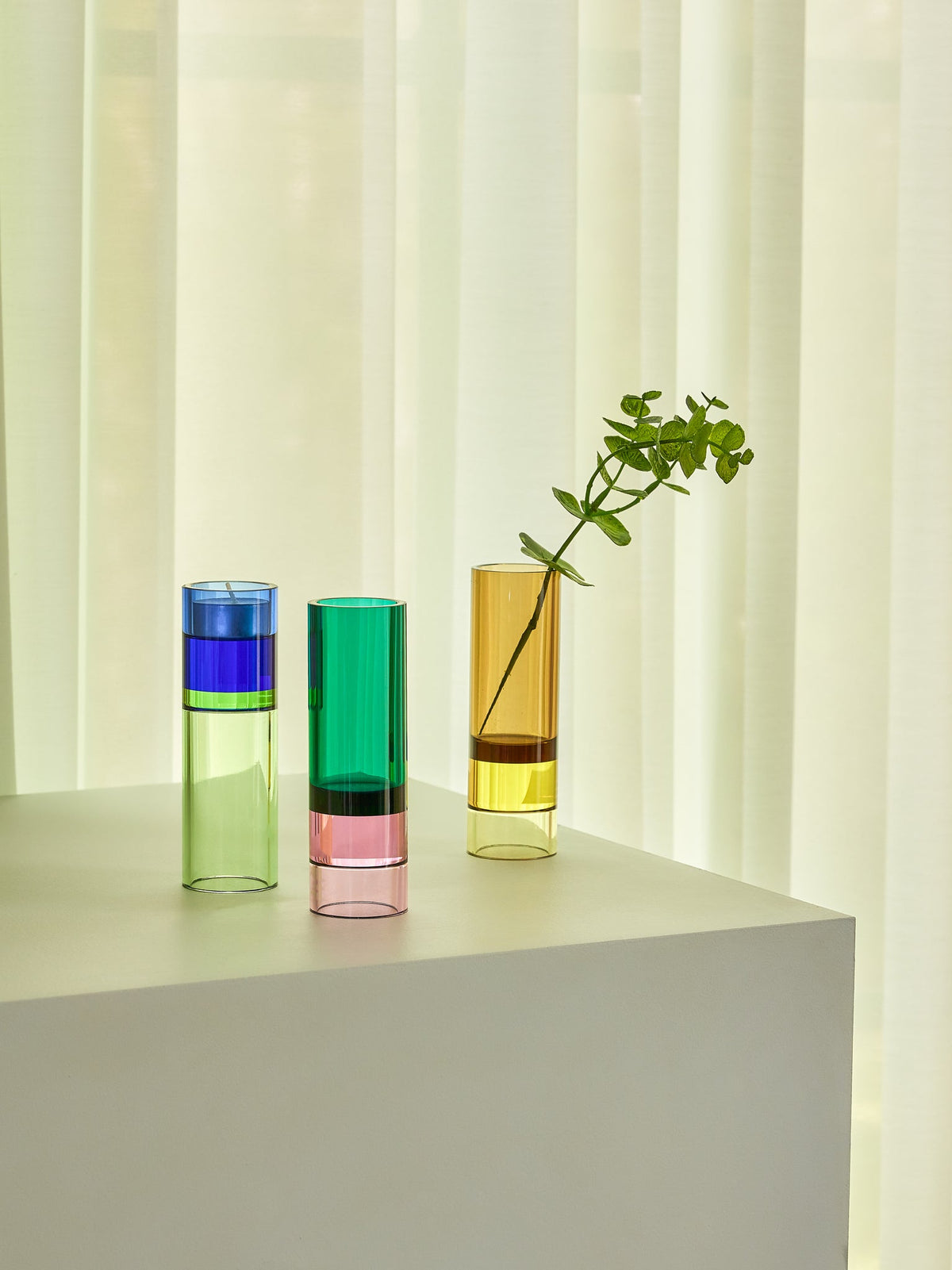 PolsterOase Möbel – Astro Teelichthalter aus Kristallglas, Grün/Rosa – Ansicht 8