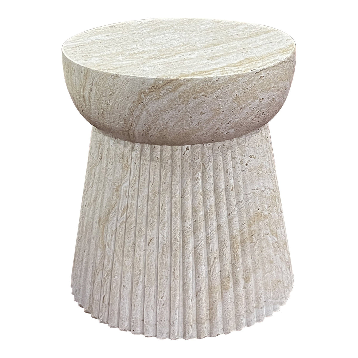 PolsterOase Möbel – Bonn Beistelltisch aus Fiberclay, gerillt, Natur, Ø 37 cm
