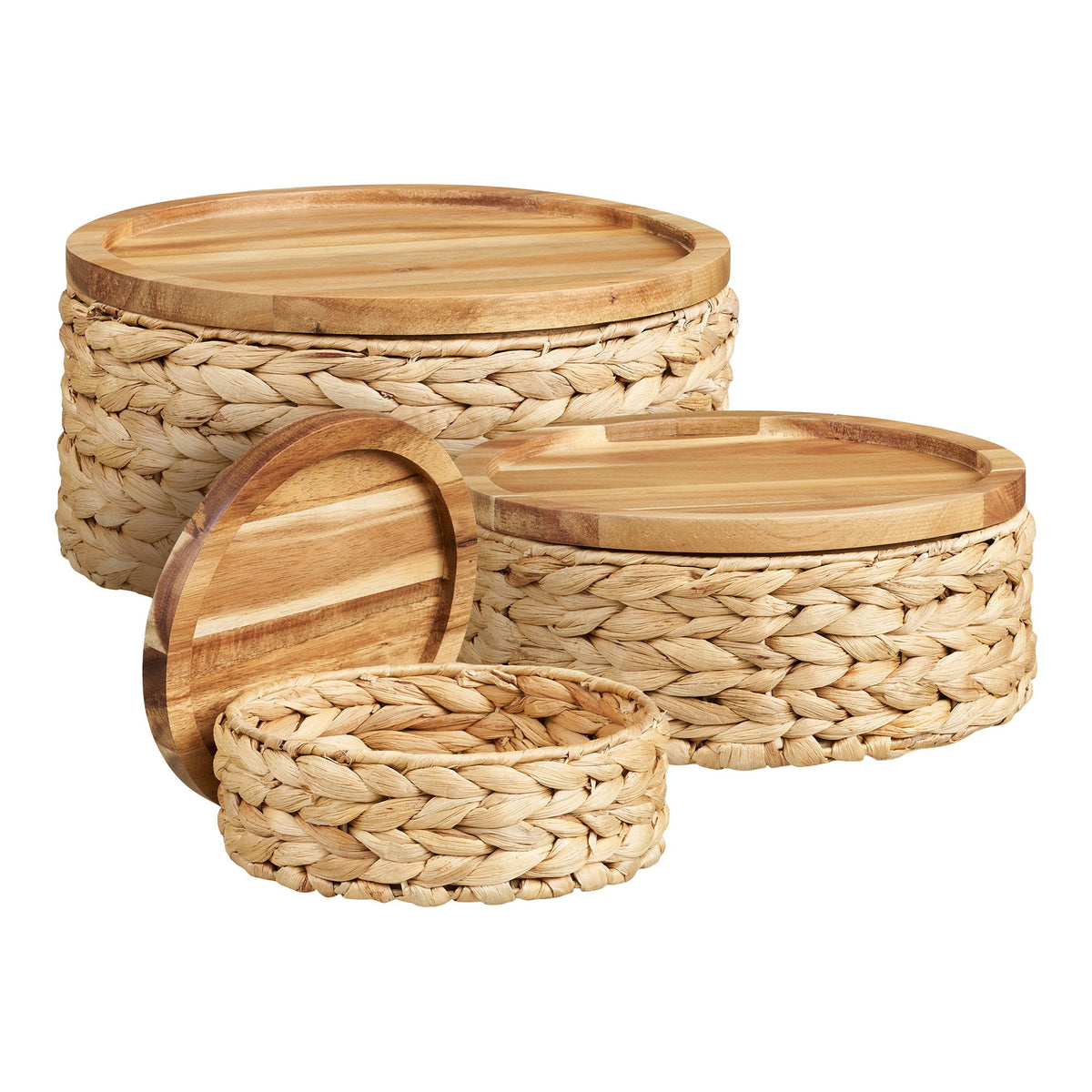 PolsterOase Möbel – Botofte Körbe aus Wasserhyazinthe und Holz, 3er, Set – Ansicht 2