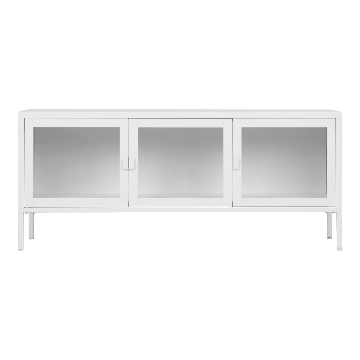 PolsterOase Möbel – Brisbane TV, Bank aus Stahl und Glas, 3 Türen, Weiß, 130 cm