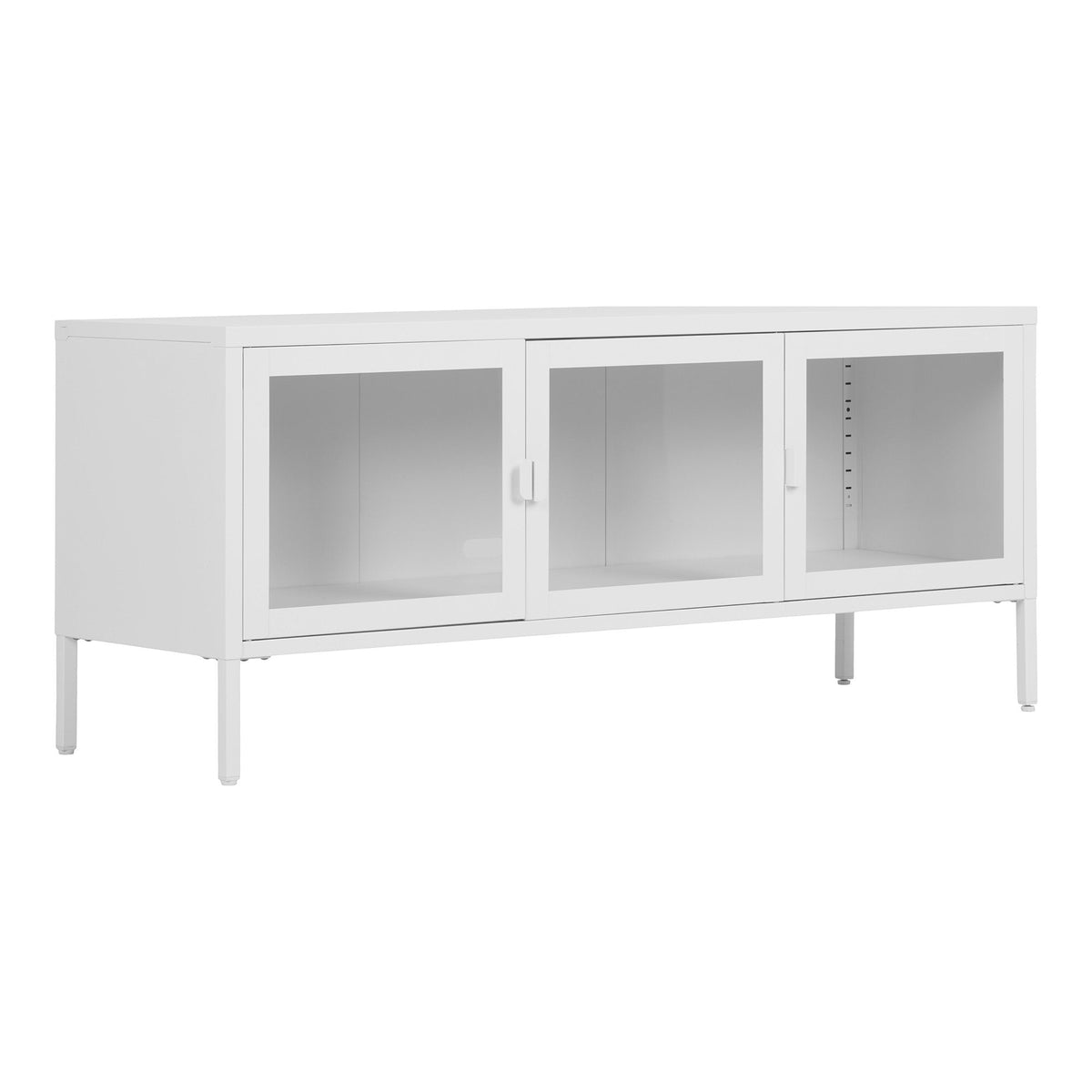 PolsterOase Möbel – Brisbane TV, Bank aus Stahl und Glas, 3 Türen, Weiß, 130 cm – Ansicht 2