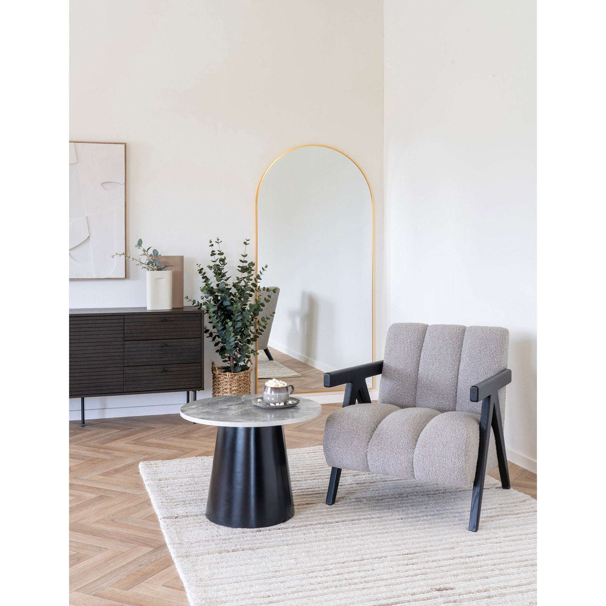 PolsterOase Möbel – Brito Couchtisch in Marmoroptik, Grau/Schwarz, Ø 60 cm – Ansicht 2