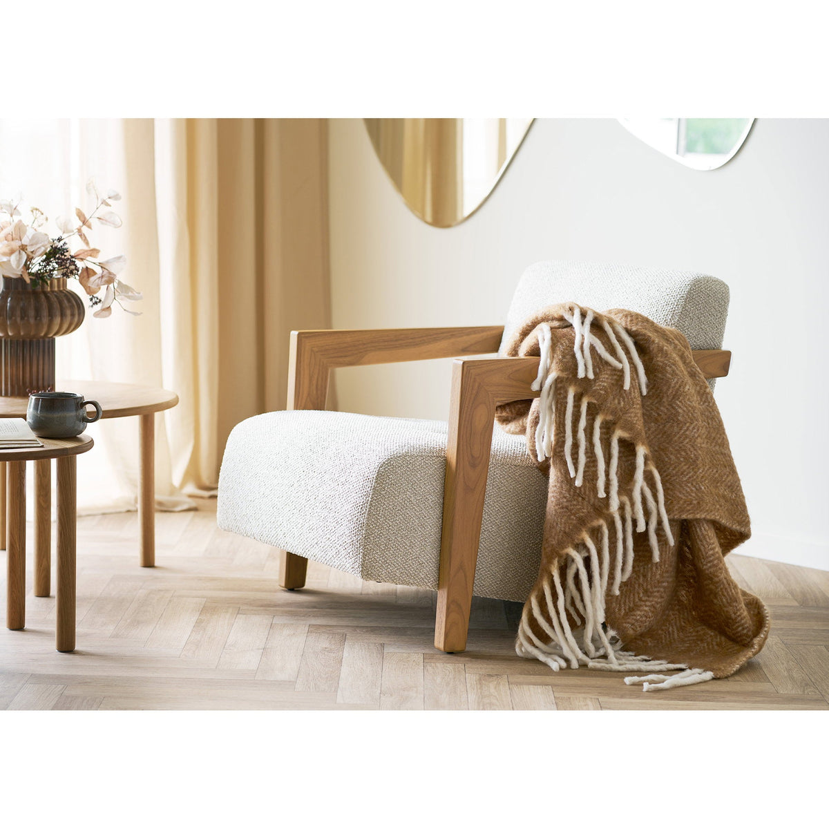 PolsterOase Möbel – Carmel Plaid aus Wolle, Hellbraun, 130 × 170 cm – Ansicht 2