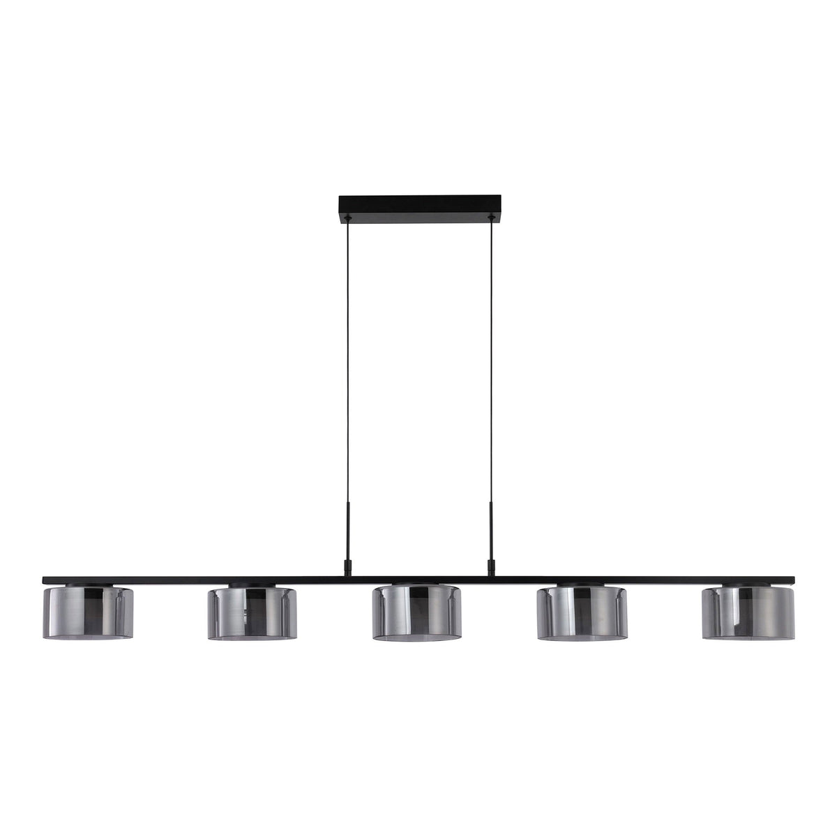 PolsterOase Möbel – Cholet Pendelleuchte aus Stahl und Glas mit 5 LEDs, Schwarz/Klar