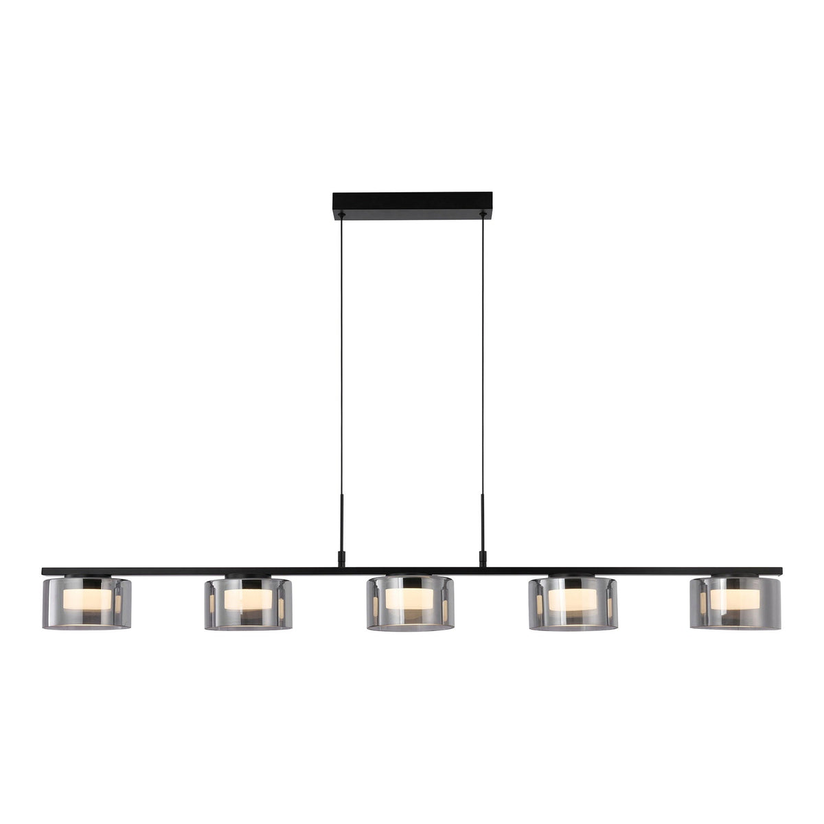 PolsterOase Möbel – Cholet Pendelleuchte aus Stahl und Glas mit 5 LEDs, Schwarz/Klar – Ansicht 2