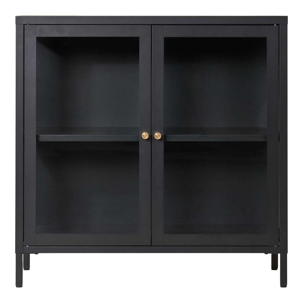 PolsterOase Möbel – Dalby Vitrinenschrank aus Stahl und Glas, 2 Türen, Schwarz, 80 cm