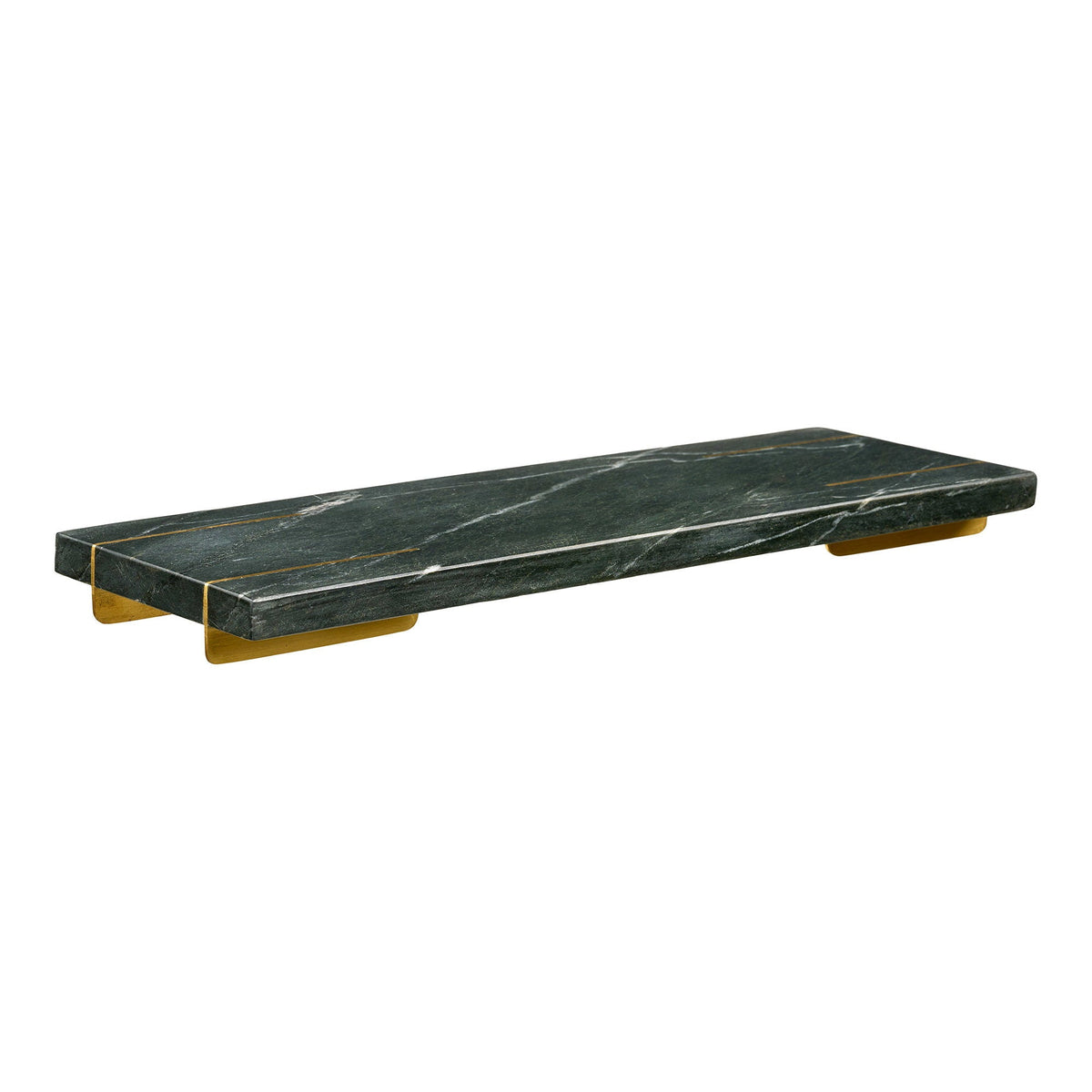 PolsterOase Möbel – Diu Tray, Tablett, Marmor, schwarz/messing, 38 x 12, 5 cm