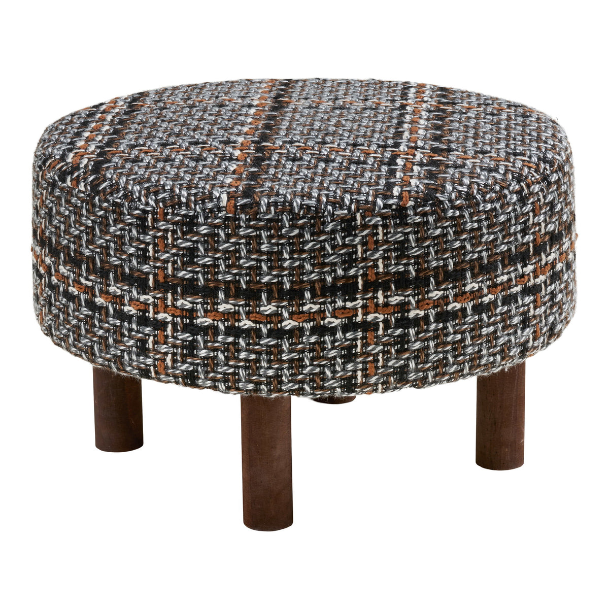 PolsterOase Möbel – Falkirk Pouf mit Holzbeinen, Schwarz/Braun, Ø 50 cm