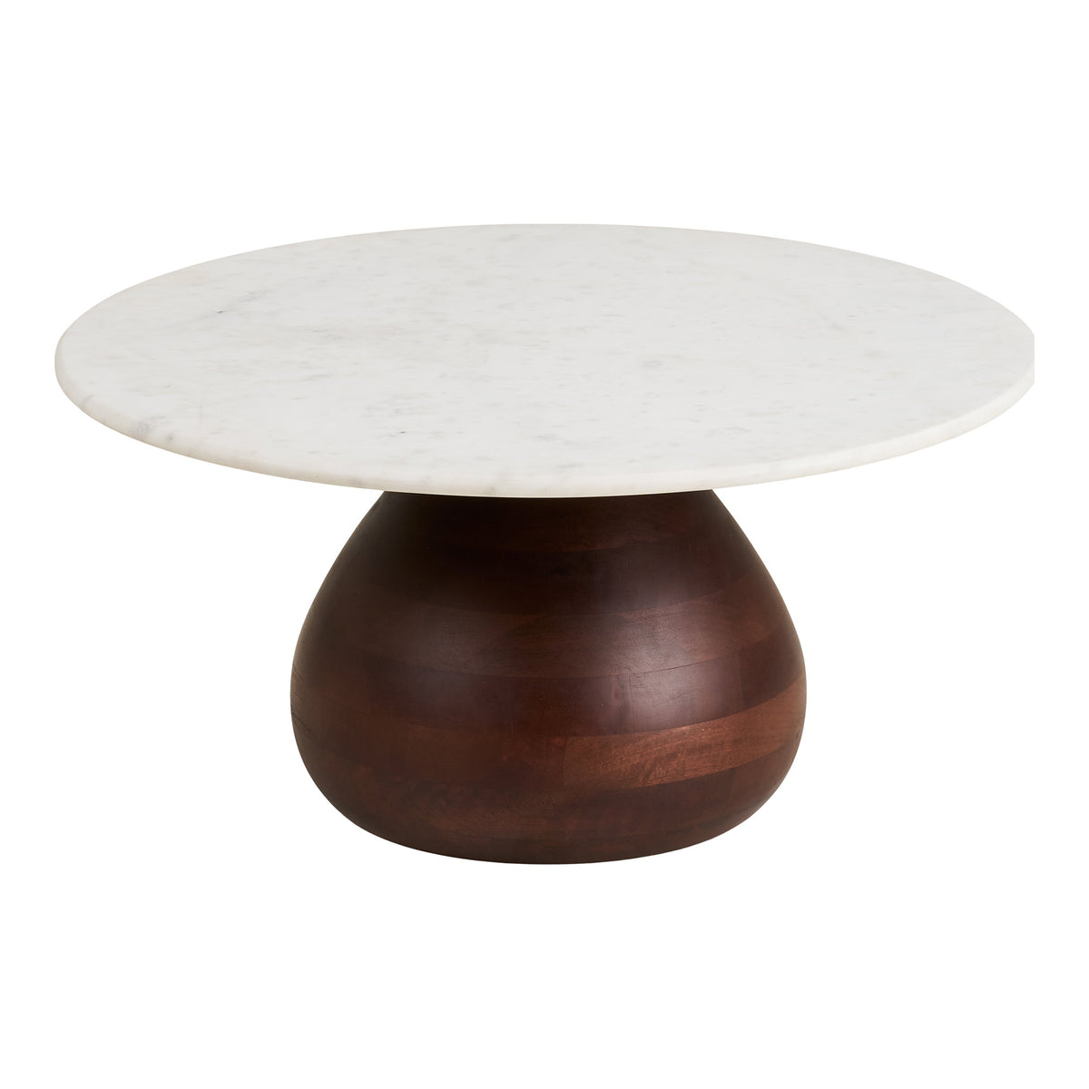 PolsterOase Möbel – Heide Couchtisch, Mangoholz/Marmor, dunkelbraun/weiß Ø70×35 cm