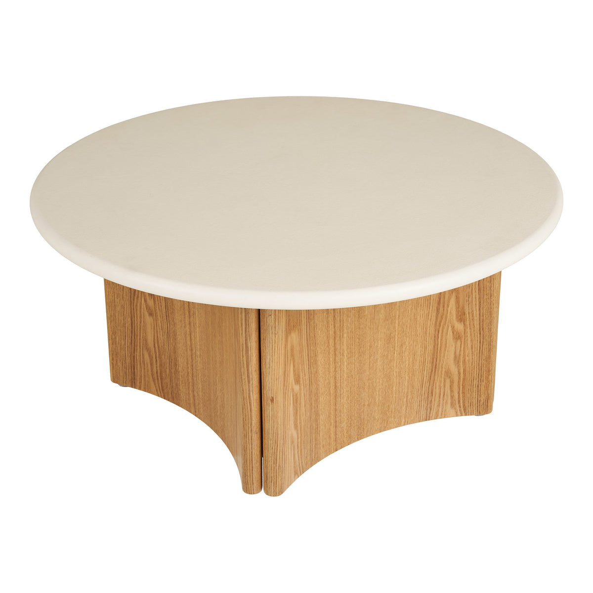 PolsterOase Möbel – Motril Couchtisch, Couchtisch, Zement /Eschfurnier, weiß/natur ø80x37 cm – Ansicht 2