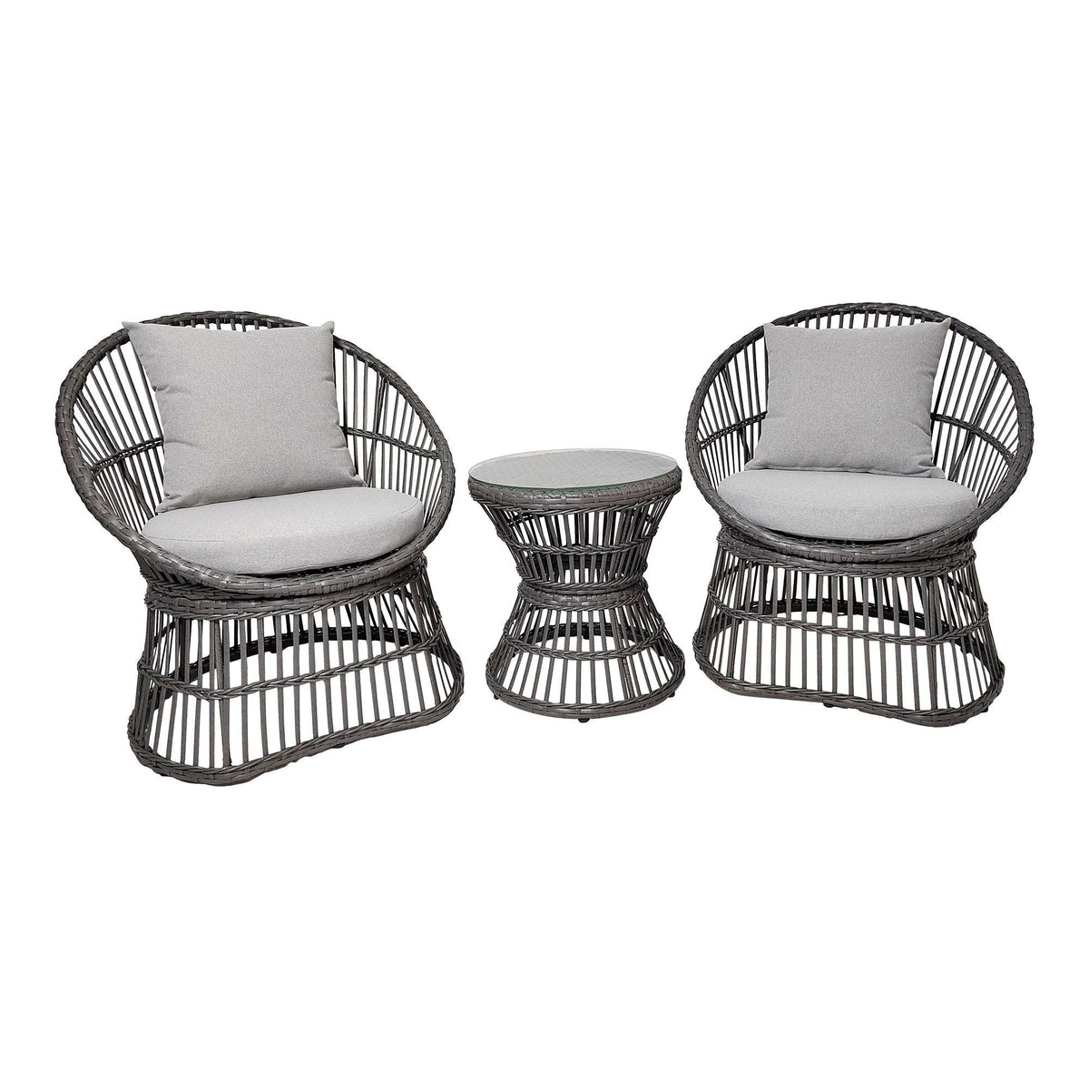 PolsterOase Möbel – Natal Loungeset aus Rattan und Stahl mit Kissen, Grau